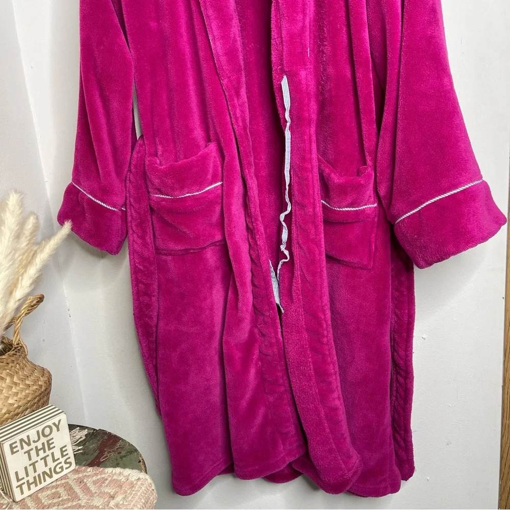 TOMMY HILFIGER Hot Pink Robe Fleece Embroidered Logo Size L/XL Preppy